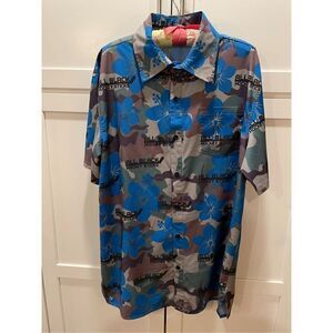 All Black Hockey Sticks Blue Hawaiian Shirt Men’s Sz XL